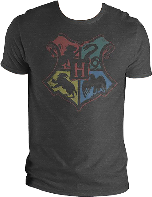 Bioworld Harry Potter Classic Hogwarts Crest Graphic Crewneck Tee - Gray